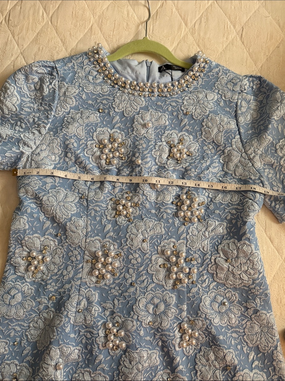 Women’s size 10 Pearl-Embellished Light Blue Lace Mini Dress look at description - Picture 10 of 12